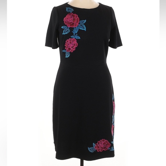 Jax Black Label Black and Pink Floral Embroidered Dress Size 14 Large XL - Picture 1 of 5